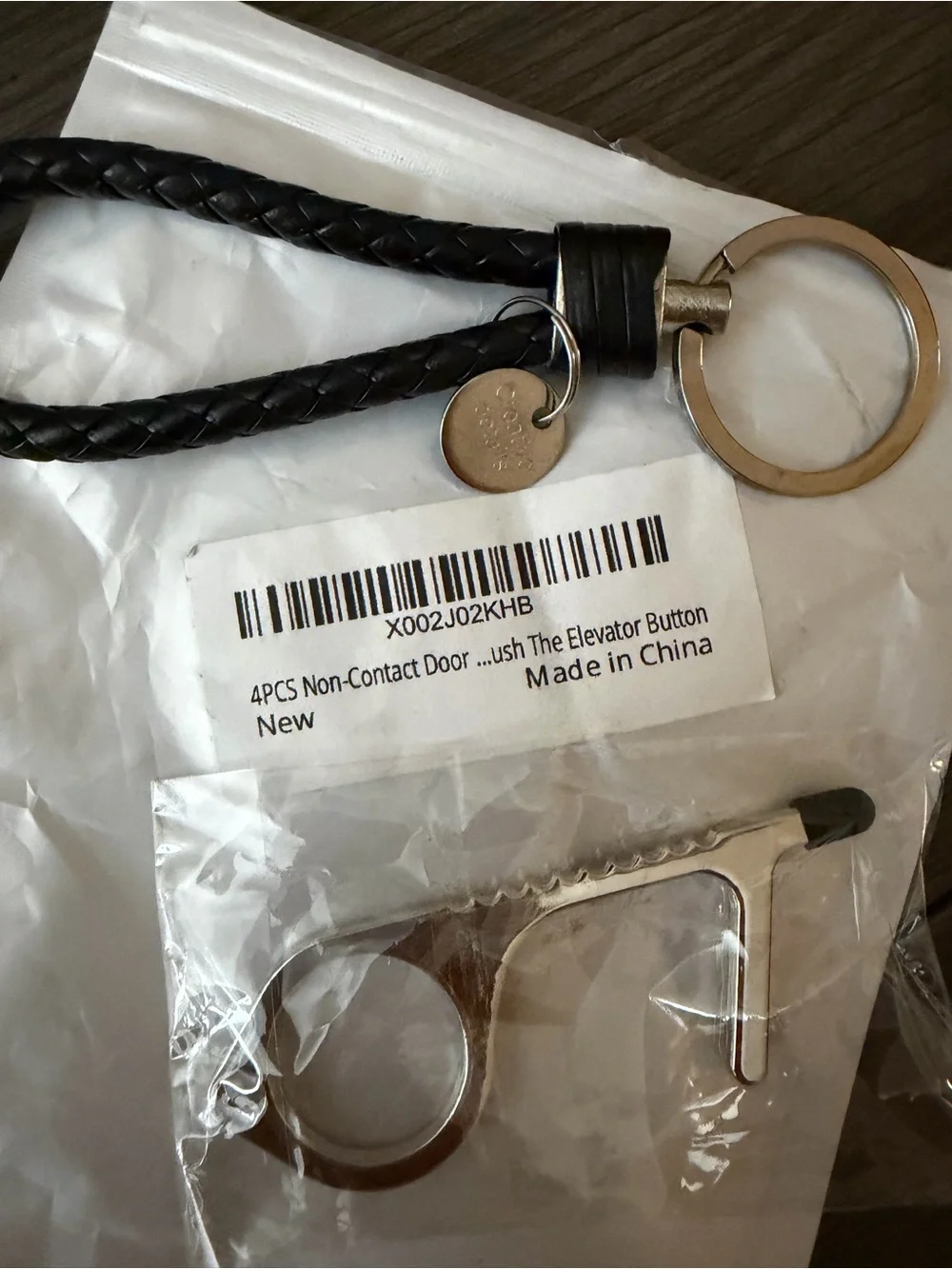 Coach Braided Leather Loop Keyring - Black with Silver Hardware